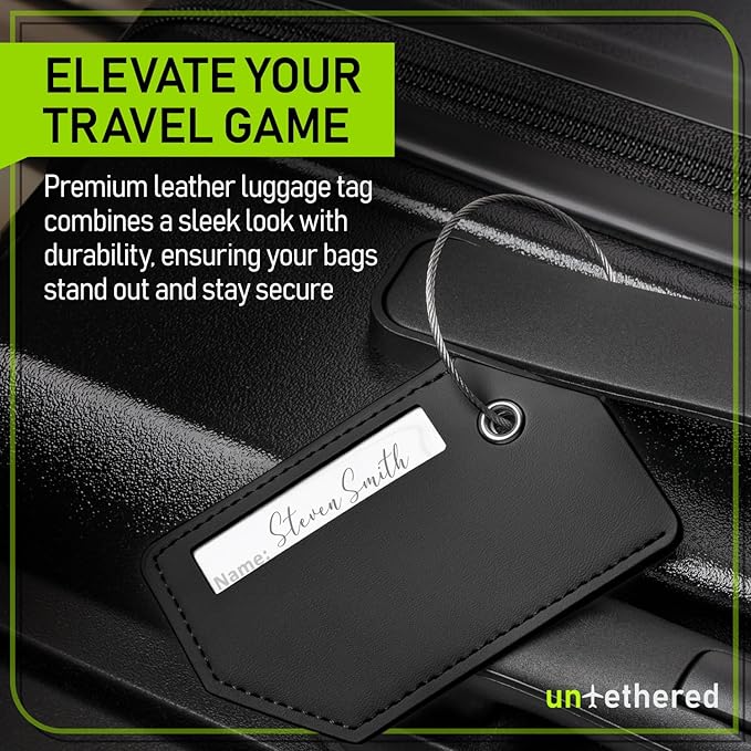 Untethered 4-Pack Luggage Tag Set | Durable Luggage Tags for Suitcases & Travel Bags | Bag Tag & Name ID Identifiers | Suitcase Tags for Easy Luggage Identification