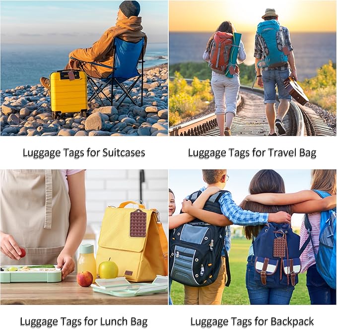 Luggage Tags for Suitcases, 2 Pack Cute PU Leather Luggage Tag TSA Approved with Stainless Steel Loop and Address Card Baggage Tag for Travel&Cruise Ships&Shipping Check Pattern, by Chelmon