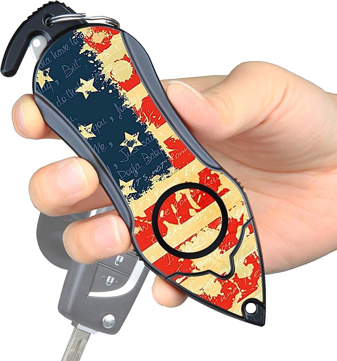Stinger Personal Alarm Keychain Emergency Tool, Safety Panic Alarm Siren, Seat Belt Cutter, Glass Breaker, Security Device for Women Men Kid, Design in USA (USA Flag)
