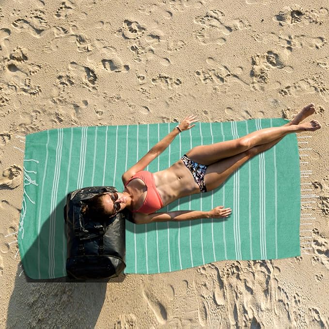 YSYJ 12 Pack Turkish Beach Towel Oversized Beach Towels 36"x71"Turkish Towel Soft Sand Free Quick Dry Lightweight Beach Towel Bath Towels Teal