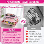 YQBRAO 3-Pack Clear Hard Shell Zipper Case Pink, 1.2mm Heavy-Duty Crush-Proof Travel Makeup Bag, Multi-Size (L+M+S) Diaper Bag Organizer Pouches, Rigid Clear Zipper Pouches for Tech, Toys & Home
