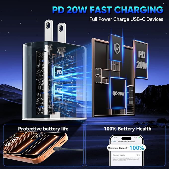 Phone 17 16 15 Pro Charger Fast Charging, 20W USB C Fast Charger Block with 10FT Long Type C Chargers Fast Charging Cable Cord for Phone 17/17 Pro/17 Pro Max/Air/16 Pro Max/16 Pro/15Pro Max/Pro, S24