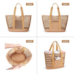 KALIDI Upgrade Version Beach Mesh Tote Bag MAX 27L Large capacity,Shoulder Bag Nylon Hobo Women Casual Foldable Beach Picnic