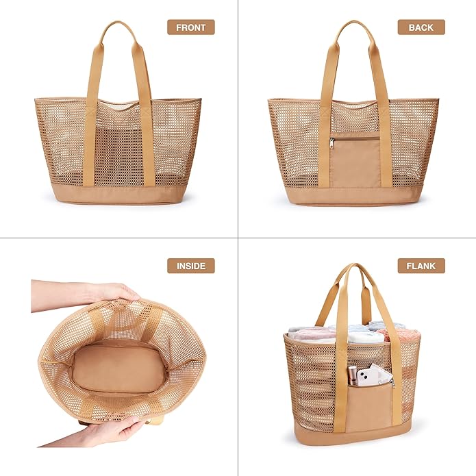 KALIDI Upgrade Version Beach Mesh Tote Bag MAX 27L Large capacity,Shoulder Bag Nylon Hobo Women Casual Foldable Beach Picnic