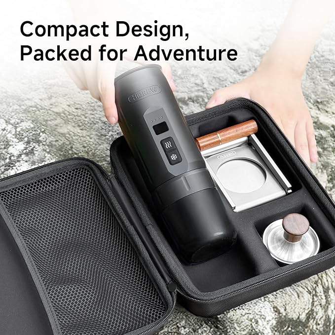 HIBREW H4C Ultra - Portable Electric Espresso Maker, 51mm Bottomless Professional Coffee Maker, USB-C Rechargeable for Ground Coffee,Compact for Camping and Travel,with Foldable Holder & Carrying Case