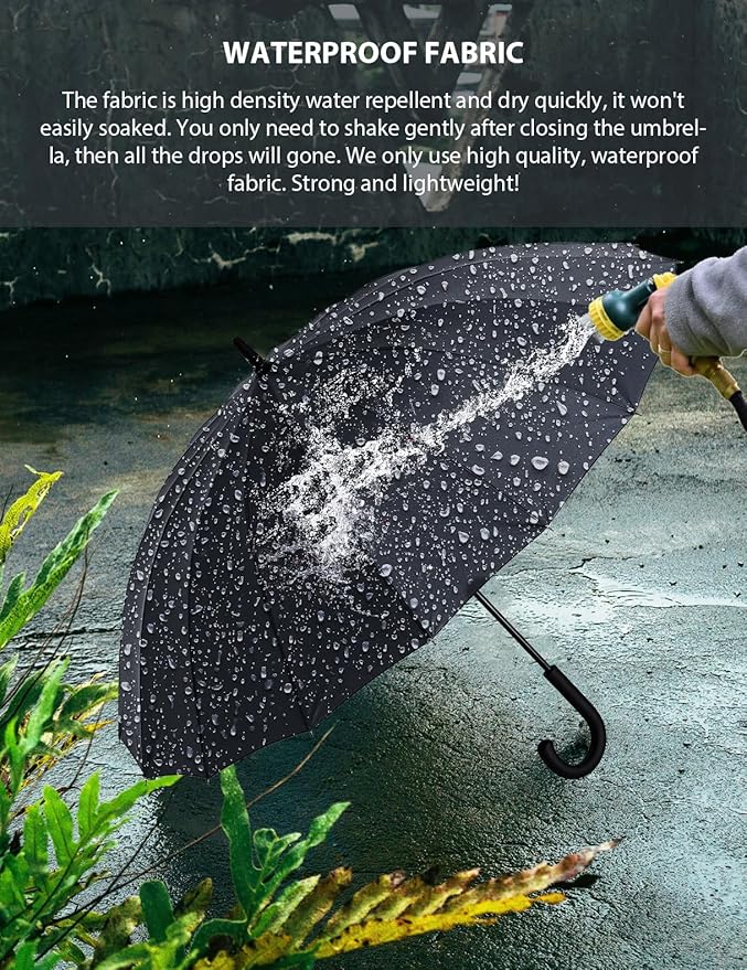 Premium Windproof Umbrella Classic J stick Handle with Easy Grip - Auto Open, Rainproof and Durable Canopy Design Perfect for Rainy Days Sunshad
