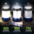 Kizen Outdoor Solar Lantern - Solar or Plug Rechargeable Lantern - Collapsible LED Light for Power Outages - Camping Essential Lamp for Tent Light, Hanging, or Flashlight
