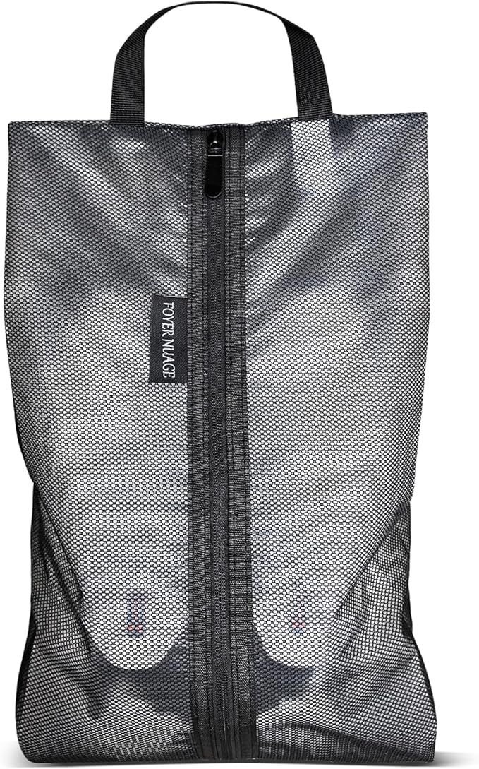 Travel Shoe Bags, Water Resistant TPU Mesh with Zipper, Travel Essentials for Men & Women (Black, 1 Set)