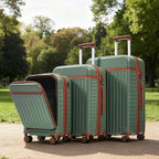 Merax 3 Piece Luggage Set ABS Hardside Suitcase Sets with Spinner Wheels and TSA Lock, 20 inch with Front Opening Design and USB Port, 20" Airline Certified Carry-on Luggage, 20" 24" 28", Green