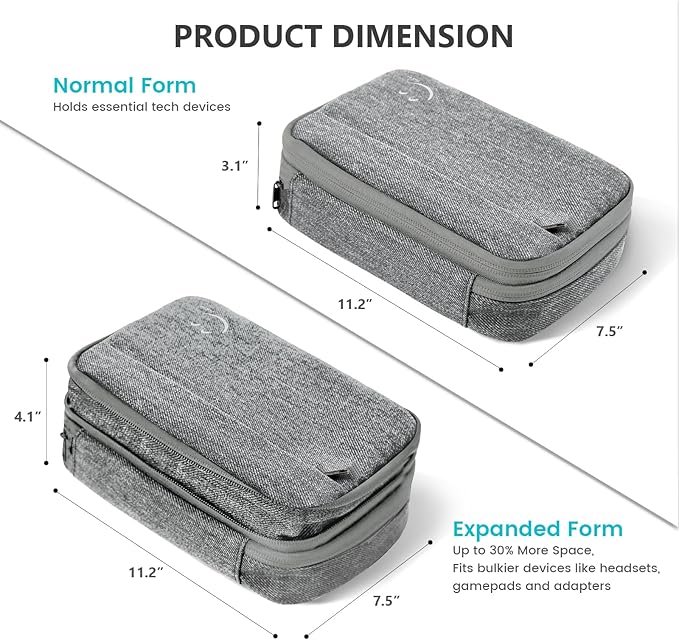 Travelkin Large Cord Organizer Travel, Electronic Organizer Travel Case, Expandable Cable Organizer Bag For Cords, Chargers Phone, Usbs, Tablet (Up to 10"), SD Card (Grey)