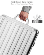Carry On Luggage with Spinner Wheels, 8010S Aluminum Frame Zipperless Polycarbonate Hard Shell Suitcase (ZX-Core, Silver, 20 Inch)