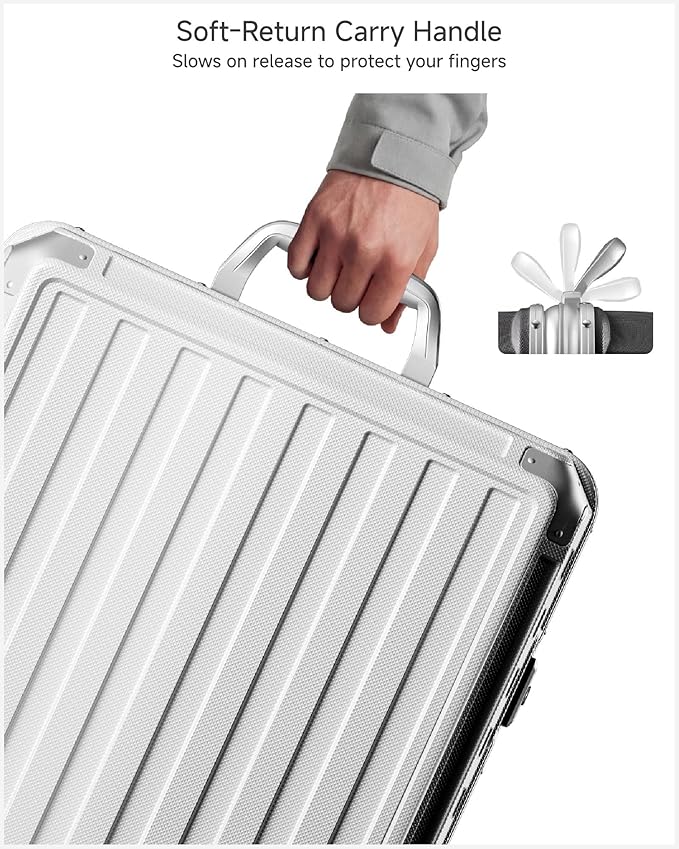 Checked Luggage with Spinner Wheels, 8010S Aluminum Frame Zipperless Polycarbonate Hard Shell Suitcase (ZX-Core, Silver, 24 Inch)