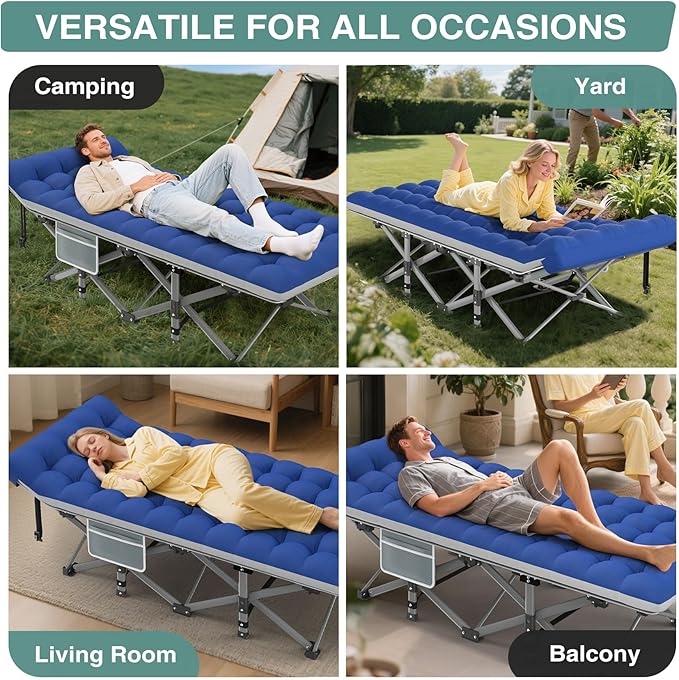 ZENPETIO 28In Folding Camping Cot for Adult, Portable Sleeping Cot with Mattress, Outdoor Heavy Duty Cot Bed for Camp with Carry Bag for Home, Office, Camp, Travel, Vacation(Max Loading 500lbs)