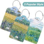 Rimilak 3 Pcs PU Leather Luggage Tags for Suitcase, Travel Cruise Luggage Tag with Privacy Flap, Name ID Label and Metal Loop for Women Men Baggage Handbag School Bag Backpack, Field Tree