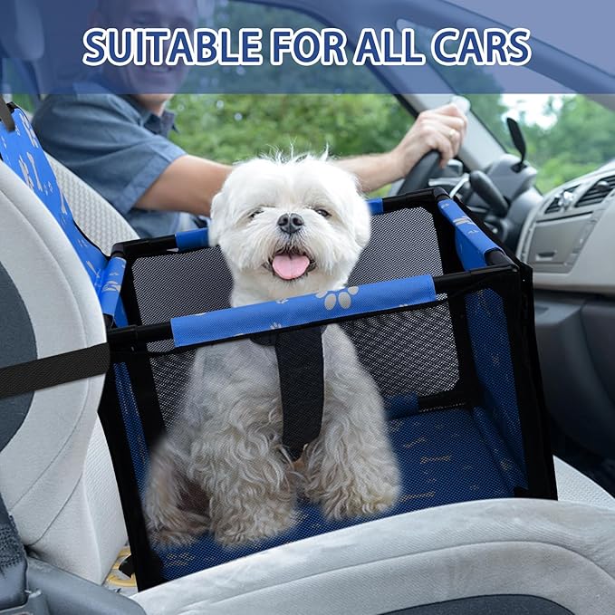 Dog Car Seat Foldable Dog Car Booster Seat Waterproof Breathable Oxford Travel Bag for Small to Medium Dogs, Puppies, and Pets-Pattern Blue-Upgrade