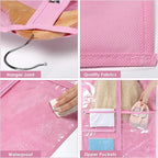 Univivi Dance Costume Bags Garment Bag 40 Inch Hanging Clothes for Dance Competitions, with 3 Medium Clear Zipper Pockets for Dance Costumes, Closet Storage (Pink) - 12 Pack
