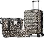 LARVENDER Carry on Luggage 22x14x9 Airline Approved, Expandable 20 Inch Hardside Suitcase with Wheels TSA Lock, PC+ABS Lightweight Carry on Suitcases for Women, Cheetah Print (20/DB/TB)