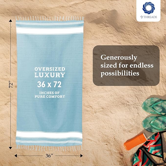 Cotton Turkish Beach Towel with Towels Oversized 36"x72" Pool Absorbent Extra Large Quick Dry Sand Travel Towel (Aqua Blue, 4 Pack)