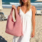 Hand-woven Soft Large Straw Shoulder Bag Boho Straw Handle Tote Retro Summer Beach Bag Rattan Handbag