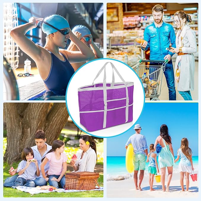 SRISE Mesh Beach Bag - Large Beach Tote Bag for Family Beach Bag for Toys & Vacation Essentials