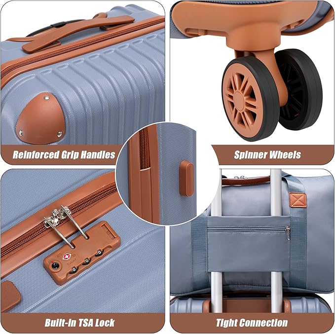 Cosbarn Luggage Sets 5 Piece Suitcases with Wheels, Suitcase Set ABS Hard Case Luggage with TSA Lock Spinner Wheels Durable Travel Luggage
