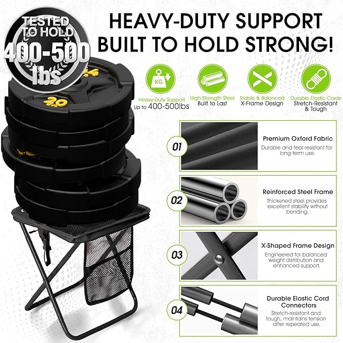CAMDOOR Portable Collapsible Stool, 16″Folding Stool with 3 Side Pockets and Shoulder Strap, Extra Large Camping Chair Supports 400 lbs, Ultralight Portable Seat for Outdoor, Hiking, Fishing (Black)