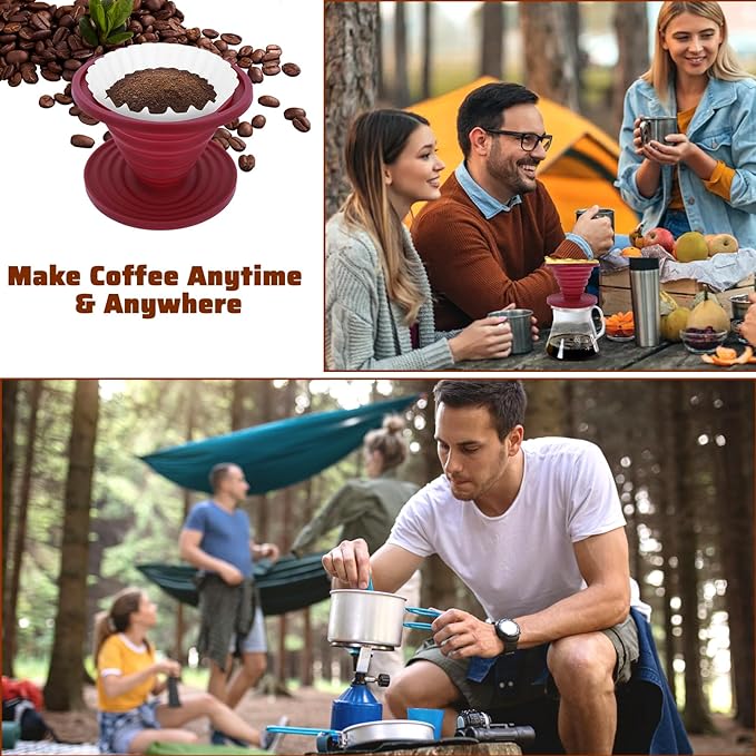 Larrel Pour Over Coffee Maker Portable Coffee Maker Foldable Reusable Pour Over Coffees Dripper Travel Camping Coffees Makers Manual Silicone Filter for Backpacking Camping Hiking Home Office