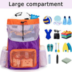 Swim Bag for Kids Mesh Beach Backpack for Boys Lightweight Drawstring Beach Bag Swimming Pool Sports Gym String Bag (Purple-Orange)