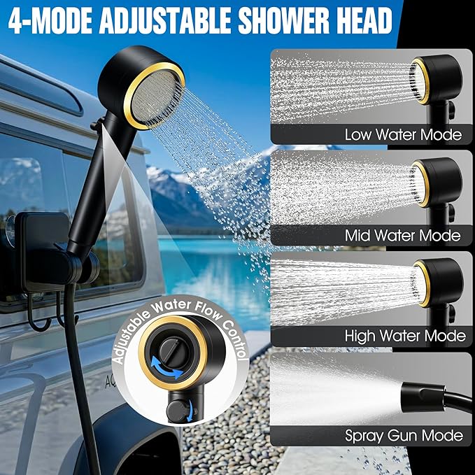 FizZeal Portable Shower for Camping, 8000mAh Rechargeable Portable Camping Shower Pump with 6.6 Gallons Foldable Bucket, 5 Speed & LED Display,Rinse Kit Portable Outdoor Camping Travel Shower Head