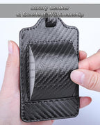 3 Pack Luggage Tags - Quick Install, Privacy Protection, Airplane Travel Essentials for Suitcases, Durable Leather - Carbon Fiber Black