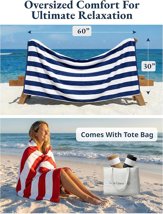 LANE LINEN Beach Towels 4 Pack - Premium 520 GSM Beach Towel, (30" x 60") 100% Cotton Pool Towel for Adults - Qick Dry Large Towels, Soft & Highly Absorbent Set for Travel & Vacation - Ocean Breeze