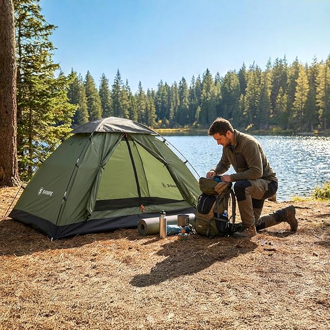Backpacking Tent for Camping 1-5 Person Hiking Ultralight Tent for Waterproof Windproof Outdoor Two Doors Tents Easy Quick Setup Lightweight Instant Tents