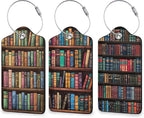 Vintage Book Luggage Tags for Suitcase 3 Pack, Privacy Cover ID Label with Stainless Steel Loop and Address Card for Travel Bag Suitcase