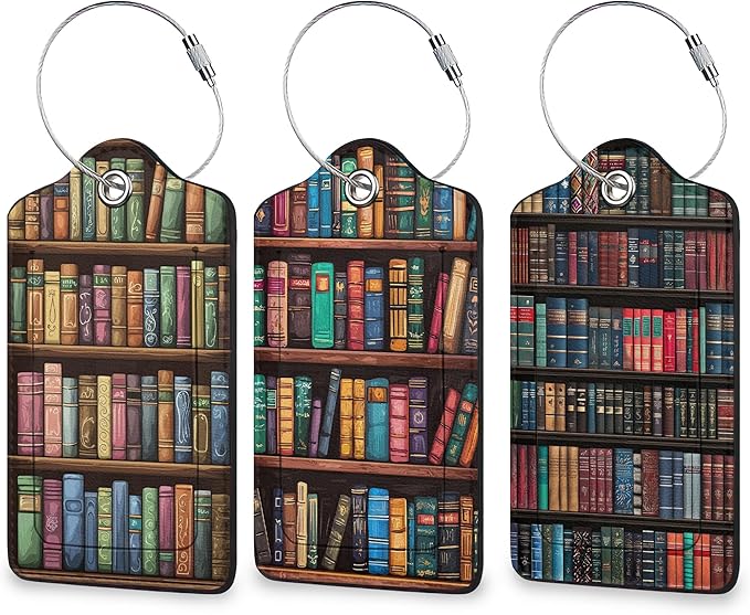Vintage Book Luggage Tags for Suitcase 3 Pack, Privacy Cover ID Label with Stainless Steel Loop and Address Card for Travel Bag Suitcase