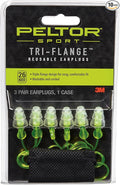 Peltor Sport Tri-Flange Corded Reusable Earplugs Noise Reduction Rating, 26 dB, Comfortable Fit, Ideal for Range, Shooting & Hunting, Washable and Corded, Neon Yellow (97317-10C) 3 Count (Pack of 10)