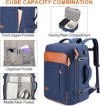 Lumesner Carry on Travel Backpacks, Extra Large 40L Flight Approved Bag for Men & Women,Expandable Suitcase Backpack With 4 Packing Cubes,Water Resistant Luggage Daypack Business Weekender Bag, Blue