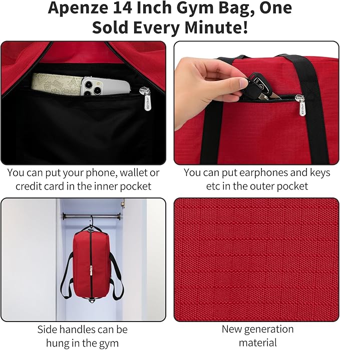 Apenze Small Gym Bag 14 inch lightweight Carry On Mini Duffel Bag for Travel Sport - Red