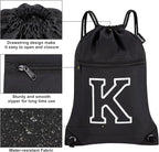 HOLYLUCK Drawstring Bags Initial Backpack Sackpack Cinch Bags for Sports, Gym, Travel, Beach(Black-K)