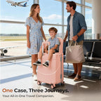 20" Ride-On Luggage with Child Seat, Hardside Carry-On Suitcase with Shockproof 360° Silent Spinner Wheels, TSA Lock, Kids & Adults & Busy Moms