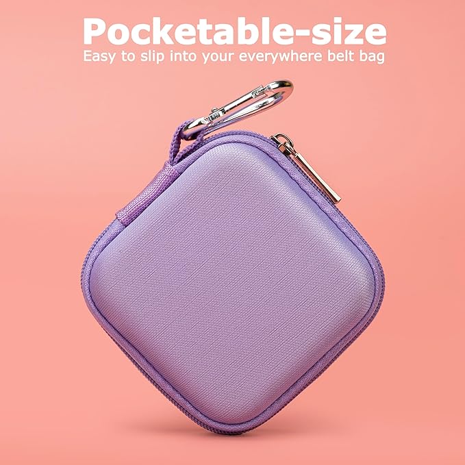 Ginsco Mini-Portable Hard Shell Square Earbuds Case for Apple EarPods/Samsung Galaxy Wired/Wireless Earbuds, Cell Phone Accessories Organizer with Carabiner for Earphones (1, Purple)