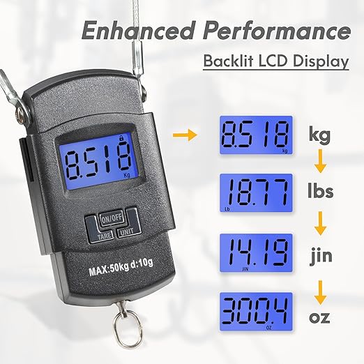 CyclingDeal Backlit LCD Display Digital Bike Scale - Electronic Balance with Double Hanging Hook Measures in kg, lbs, jin, oz - More Stable & Accurate - Max. Load Capacity 110 lbs