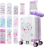 Kids Luggage Sets Suitcase Set with Travel Pillow for Girls 10 Sheets Gem Stickers Small Suitcase with Wheels Hardshell Carry on Luggage for Airplane Travel Essential DIY Styles Purple