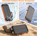 Power Bank Portable Solar Charger, Wireless Fast Charging Battery Pack, 20000mAh Capacity USB-C Input, 6 Outputs, Dual LED Flashlight, USB Battery Pack for Cell Phone Camping Travel Emergency (Orange)