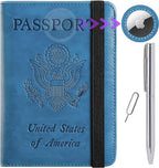 Airtag Passport Holder Cover Wallet Travel Essentials RFID Blocking Leather Card Case International Must Haves Travel Accessories for Women Men(119#Blue)