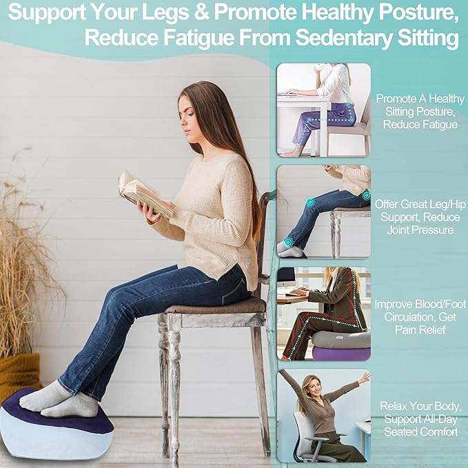 Ergonomic Foot Rest for Under Desk at Work to Offer Foot Support & Promote Leg Circulation - Portable & Inflatable Footrest for Under Desk to Relieve Back & Hip Pain at Home, Office, Car, Airplane
