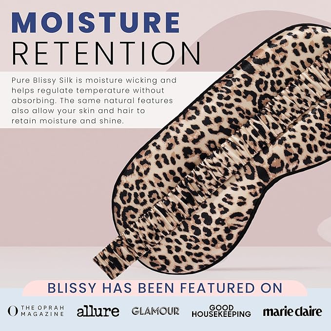 Blissy Silk Sleep Mask - Eye Sleeping Mask for Women & Men for Total Blackout - 100% Pure Mulberry Silk, 22 Momme 6a Fibers - Blindfold Sleep Mask Side Sleeper Eye Cover (Leopard)