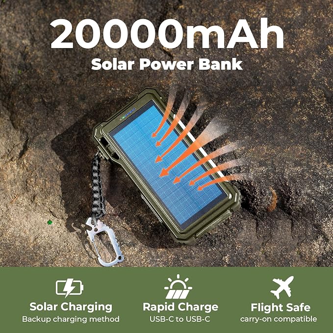 BLAVOR Solar Power Bank 20000mAh Built-in Cables, Wireless Charger for Phones & Apple Watch, 20W Fast Charging Battery Pack with USB C, Flashlight, Solar Charger for iPhone, iPad, iWatch, Samsung