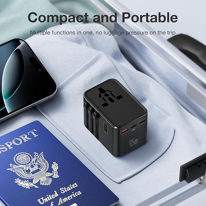 45W Universal Travel Adapter – Compact Plug with 3 USB-C & 2 USB-A Ports for EU/UK/US/AU, International Power Adapter Worldwide Charger, CE/FCC/RoHS Certified (313-Pink)