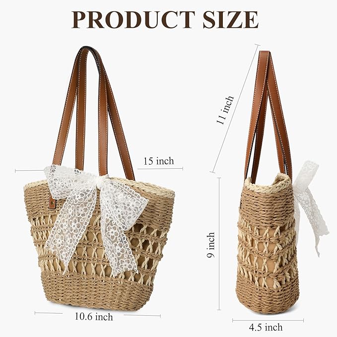 Trifabricy Beach Bags for Women, Summer Straw Bag, Woven Straw Beach Tote Bag Shoulder Handbags