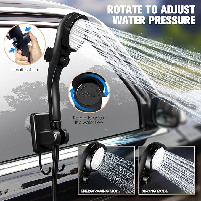 Portable Shower with Heater,6000Mah Battery Powered Portable Shower for Camping with 2000W Auto-Off Heater,Portable Heated Shower for Camping,Digital Power&Temperature Display for Hiking